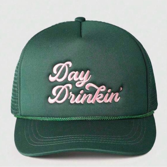 Accessories - 6/$28❗️Green Trucker Hat with Pink Embroidery